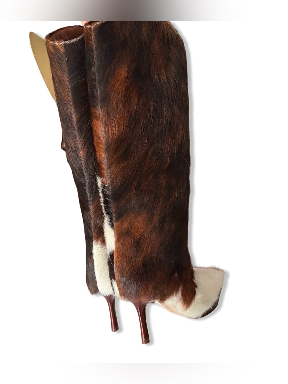 SCHUTZ Maryana Knee-High Boots Cowhide print fur high heels Revolve 9 - Picture 8 of 13